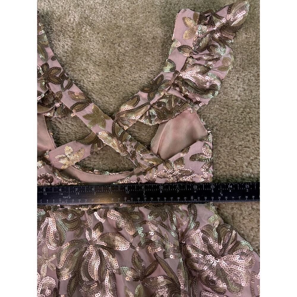 Mia Joy Joyfolie Pink Gold Floral Dress Women's Mini Ruffle Size 14 D745 - Picture 7 of 9